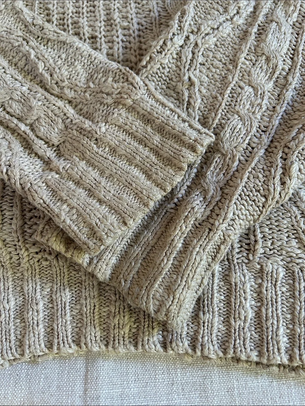 Vintage Banana Republic Sweater Linen/Cotton Cable Knit Medium Oatmeal Fisherman - Picture 5 of 13